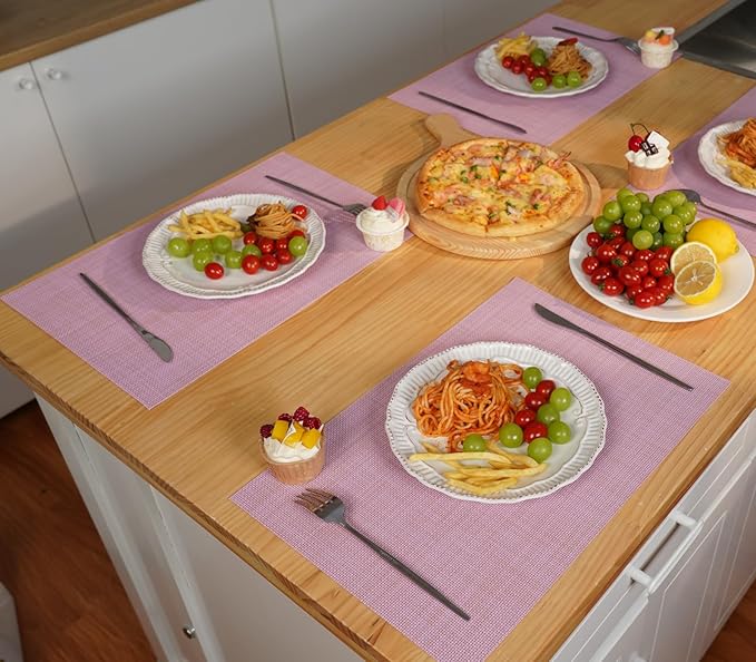 Zupro Placemats Set of 4 Washable Heat-Resistant Non Slip Braided Table Mats Woven PVC Vinyl Kitchen Dining Patio Table Place Mats for Dinner Parties BBQs Indoor and Ourdoor Use.18"x12"(Pink)