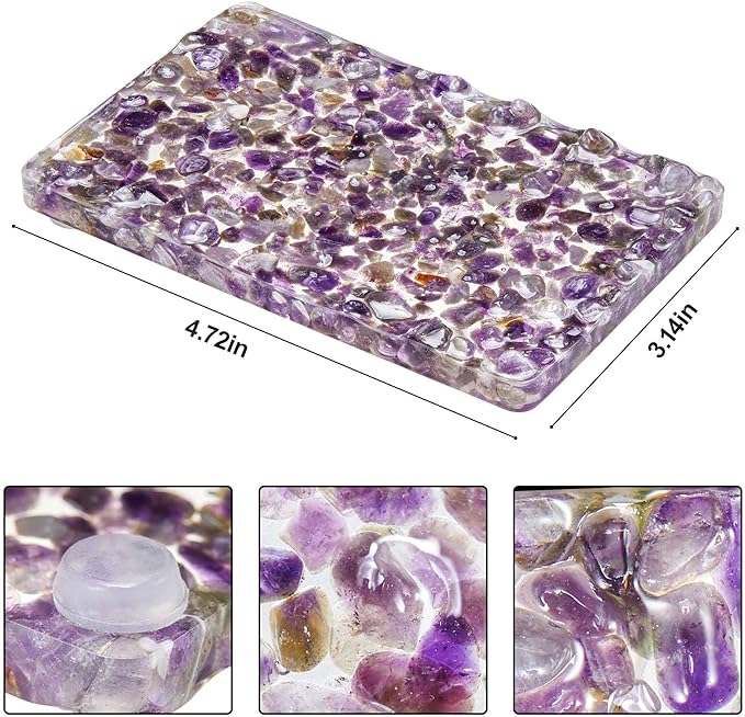 Handmade Amethyst Rectangle Bar Soap Holder Stone Pebbles Soap Dish for Shower and Bathroom Decor, Natural Soap Tray to Keep The Soap Dry Resin Kitchen Decoration Accessories (Amethyst)