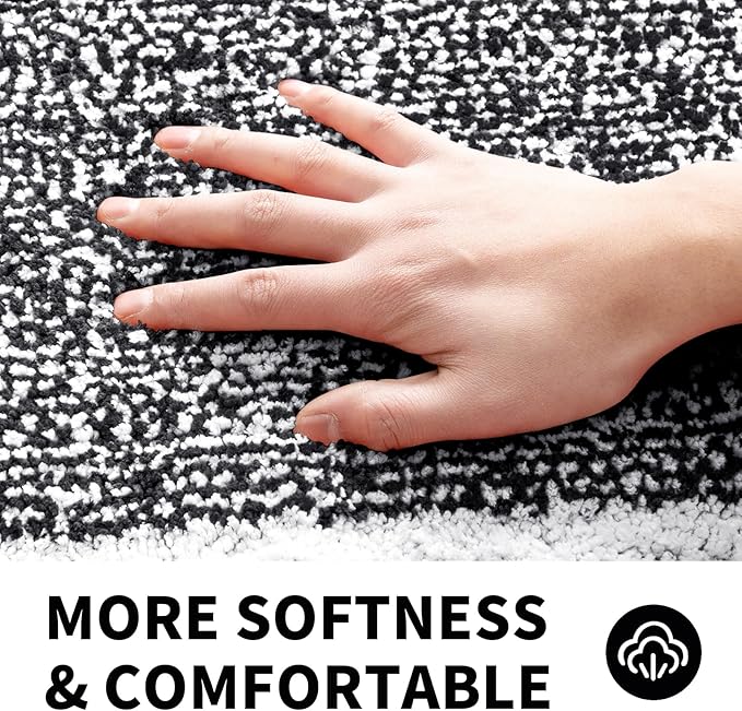 CozeCube Bath mats for Bathroom Non Slip, Fluffy Absorbent Microfiber Runner Bath mat Washable, Long Bath mat for Bathroom, Jet Black, 47" x 24"