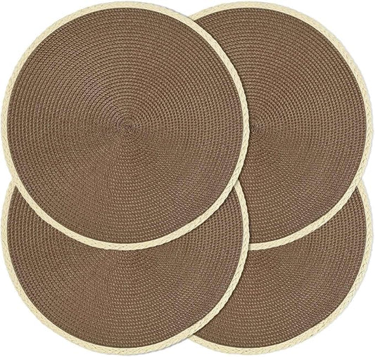 Noctiflorous Round Braided Placemats Set of 4 Table Mats 15 Inches Washable Heat Resistant for Dining Table Non-Slip Indoor Outdoor Place Mats for Easter(01 Coffee Brown 4)