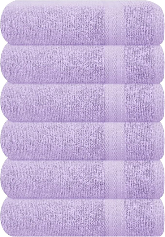 GLAMBURG Ultra Soft 6-Piece Hand Towel Set 16x28-100% Ringspun Cotton - Durable & Highly Absorbent Hand Towels - Ideal for use in Bathroom, Kitchen, Gym, Spa & General Cleaning - Purple