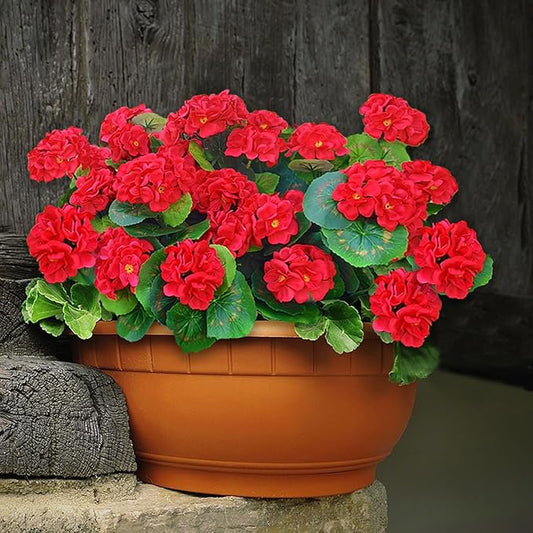 Fake Outdoor Flowers, 4 Pcs Artificial Flowers For Outdoors, Red Artificial Geraniums Plastic Flowers, Fake Plant For Outside, Silk Faux Flowers For Outdoor Planters UV Resistant For Front Porch