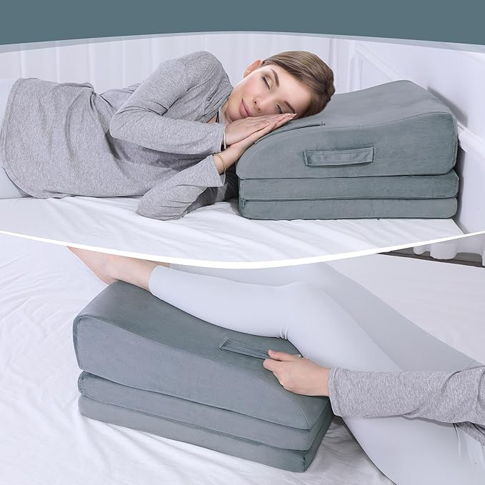 BALAPET Adjustable Leg Elevation Pillows, 10" Height Memory Foam Wedge Leg Rest Pillow for Circulation, Supportive Bolster Pillow for Pregnancy Relieves Pressure Hip Leg Elevation, Light Grey