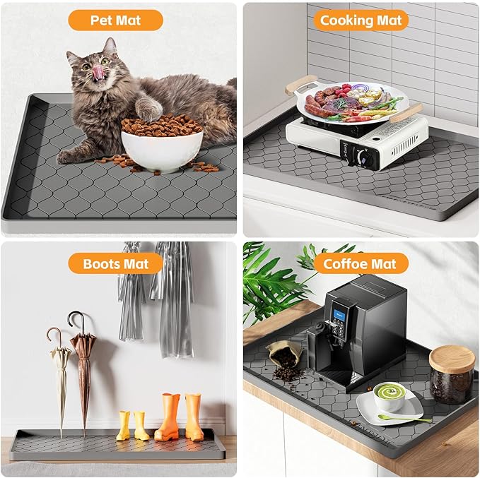 Silicone Under Sink Mat 34" x 22", Kitchen Essentials and Gadgets, Shelf Liner and Cabinet Protector, Home Organizers and Storage, Waterproof Bathroom Tray
