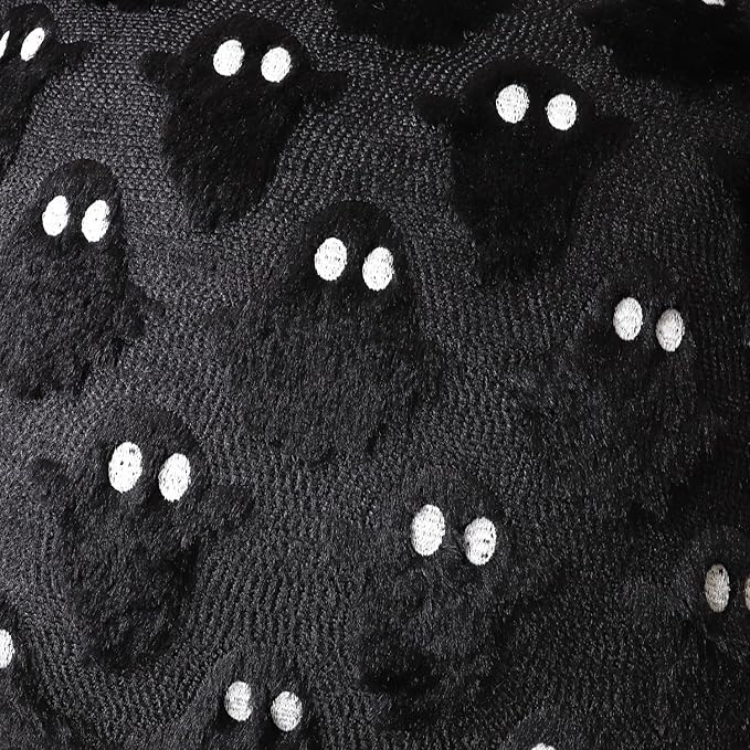 4TH Emotion Halloween Ghost Decorative Pillow Covers 20x20 Set of 2, Black Soft Plush Faux Fur Farmhouse Throw Cushion Cases for Fall Autumn Holiday Home Decorations
