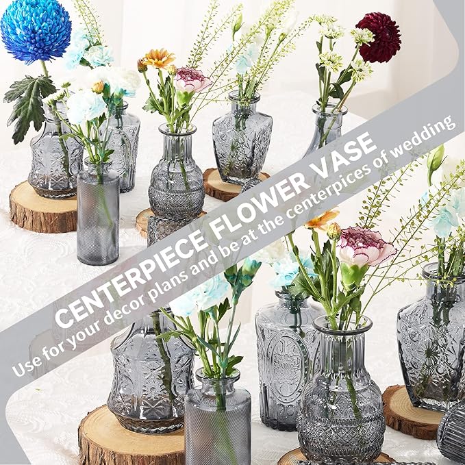Mini Bud Vases As Wedding Centerpieces for Tables,Clear Bud Vases for Flowers,Small Flower Vases Suitable for Birthday Party,Anniversary,Wedding Reception,Baby Shower (Black, 24PCS)