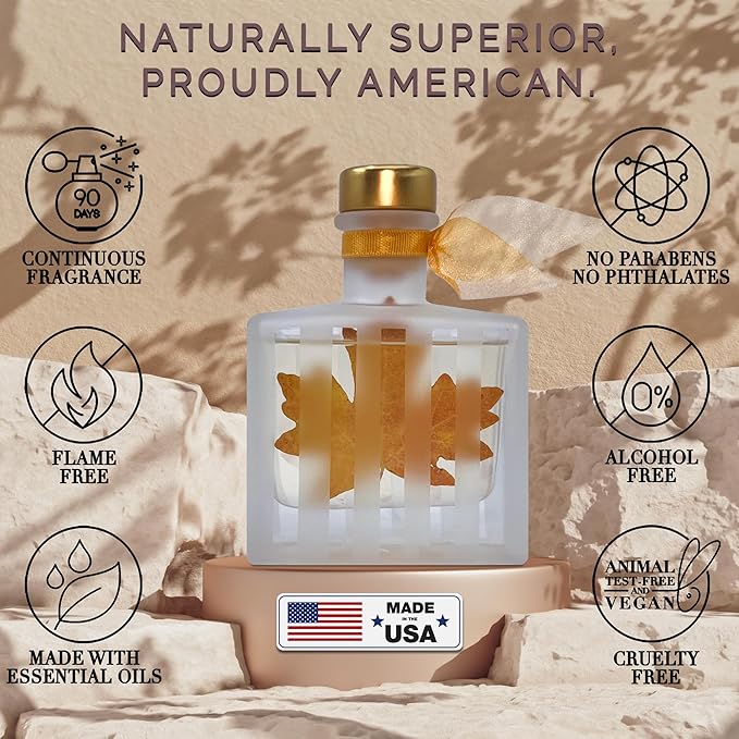 LOVSPA Spiced Pumpkin Essential Oil Reed Diffuser Gift Set | Fresh Pumpkin, Aromatic Cinnamon, Nutmeg, Warm Clove, Creamy Vanilla and Ginger | Modern Striped Glass Bottle | Made in The USA