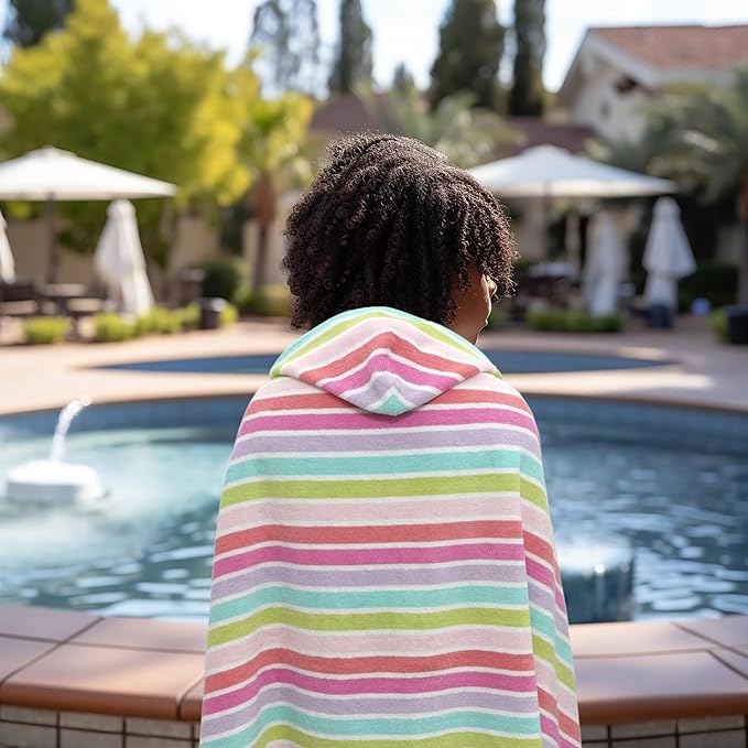 Hooded Bath Towel Wrap - 100% Cotton Terry Large Oversized Hooded Kids Towel - Toddler Shower Pool Beach Towel - Super Soft Plush Absorbent Quick Dry Easy Care Gift - 30x60 - Pink Multi