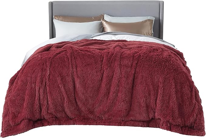 Bedsure Fluffy Burgundy Red King Size Blanket for Bed, Thick Soft Sherpa Faux Fur Fleece Bedding Fuzzy Plush Winter Warm Heavy Oversize Big Large King Blanket, Cozy Red Gifts for Men Women, 108x90