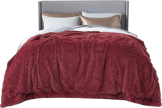 Bedsure Fluffy Burgundy Red King Size Blanket for Bed, Thick Soft Sherpa Faux Fur Fleece Bedding Fuzzy Plush Winter Warm Heavy Oversize Big Large King Blanket, Cozy Red Gifts for Men Women, 108x90