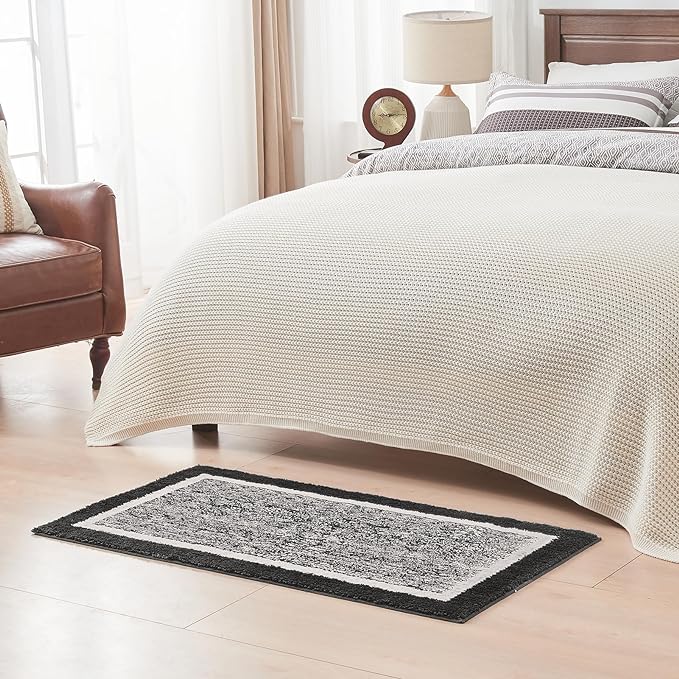 CozeCube Bath mats for Bathroom Non Slip, Fluffy Shaggy Bath Rugs for Bathroom Washable, Extra Soft and Absorbent Microfiber Bath Rugs for Shower Sink, Kitchen Sink, Jet Black, 24" x 36"