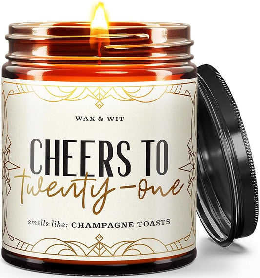 Wax & Wit 21st Birthday Gifts for Her, Happy Birthday Candles - Scented with Champagne Bubbles - 21 Year Old Gift Ideas – 9oz, Soy Wax, 50 Hour Burn, Premium Candle