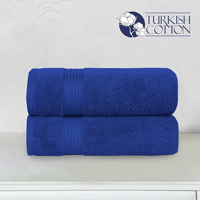 Elegant Comfort Premium Turkish Cotton 2 Pack Bath Towel Set - 27 x 54 inch, Luxurious Hotel Spa Quality 100% Turkish Cotton 2PC Bath Towel Set - Highly Absorbent - Soft Bathroom Towels, Royal Blue