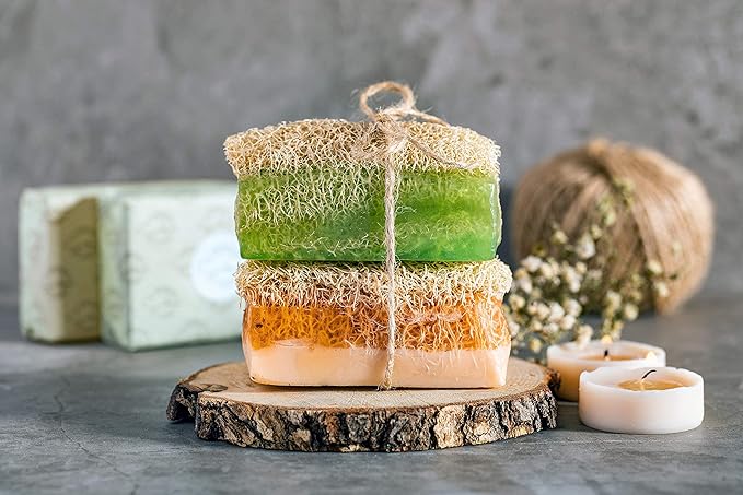 Argan Oil Loofah Soap Bar - Natural Exfoliating Soap with Loofah Inside - Smells Like Bright Floral Citrus - Handmade with Moroccan Argan Oil, Jojoba Oil - Face & Body Scrub Bar [4.4 oz - 125 gr]