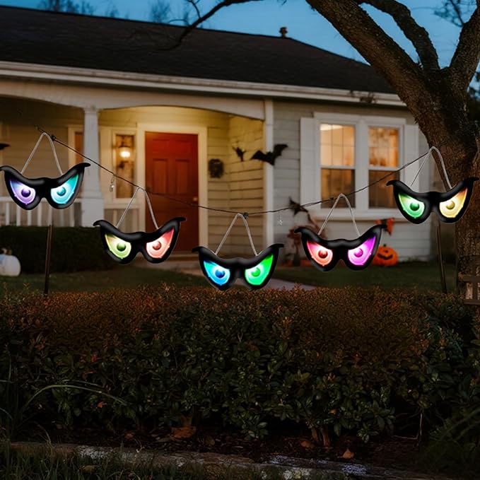 YOFIT 6.5ft Outdoor Halloween Decorations 5 Pairs Waterproof Glowing Eyes LED String Lights with Timer for Bushes, Trees, Windows, Yards & Garage Doors
