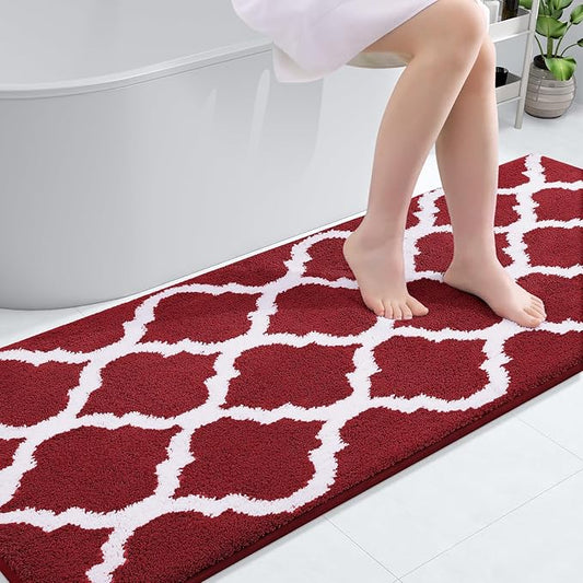 OLANLY Bathroom Rugs 71x24, Soft and Absorbent Microfiber Bath Rugs, Non-Slip Shaggy Shower Carpet, Machine Wash Dry, Bath Mats for Bathroom Floor, Tub and Shower, Burgundy