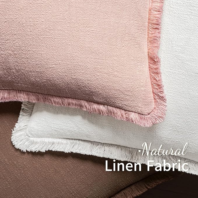 MIULEE Decorative Throw Pillow Covers Neutral Linen Fringe Throw Pillows Euro Shams Set of 2 White Boho Farmhouse Cushion Covers for Couch Sofa Bed Living Room Spring Home Decor 22x22 Inch