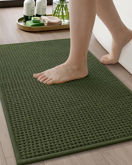 Color&Geometry Chenille Pile Large Bathroom Rugs Upgraded Denser, 24"x36" Non Slip Absorbent Green Bath Mats for Bathroom Thin Fit Under Door, Washable Quick Dry