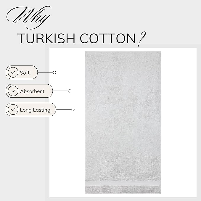 TEXTILOM Turkish Hand Towels for Bathroom – Hotel and Spa Quality & Soft & Absorbent & Quick Dry Bathroom Hand Towels – 100% Cotton Turkish Handtowel Set of 4 (16 x 28 inches) - Light Grey