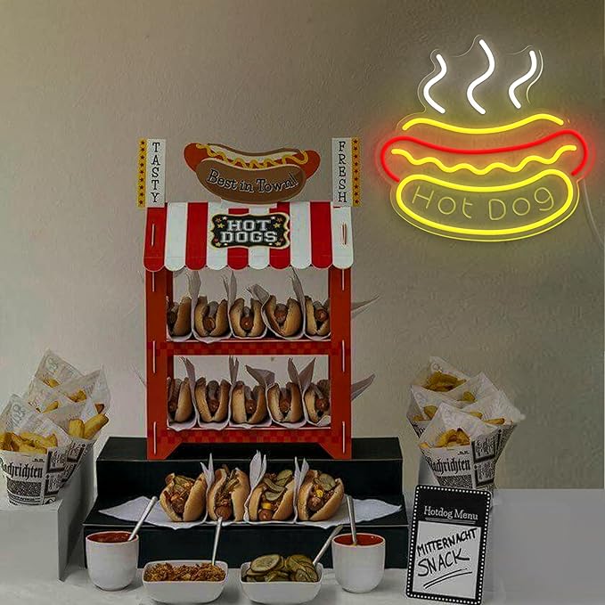Hot Dog Neon Sign Dimmable Light up Hot Dog Led Business Signs Suitable for Fast Food Shops Bar Restaurant Decor Christmas Birthday Party Gift USB Powered Food Neon Lights