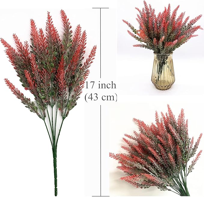 CATTREE Artificial Lavender, Plastic Plants Fake Flowers Bouquet Home Bridal Wedding Office Party Garden Balcony Indoor Outdoor DIY Centerpieces Arrangements Simulation Craft Decoration Red 4pcs