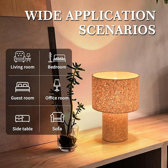 Rustic Small Table Lamp with Natural Bark Linen Lamp Shape, Farmhouse Bedside Lamp for Nightstand, Side Table Lamp for Kitchen, Office, Reading Desk, 12.2 Inch, E26 Socket, ON/Off Switch