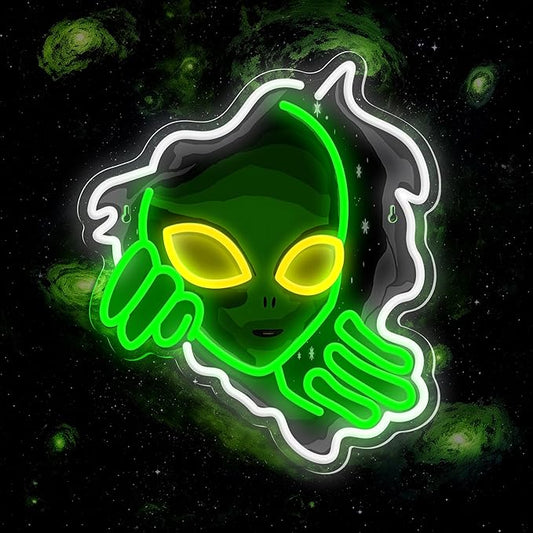 Alien Neon Sign,Dimmable Green Alien Led Neon Lights for Wall Decor Game Room Home Bar Party Bedroom Man Cave Decor,USB Powered Alien Light up Sign Gifts for Kids Teen Boy Room Decor
