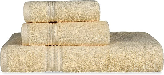 Superior Egyptian Cotton 3-Piece Towel Set, Basic Towels For Bathroom, Home Decor, Guest Bath, Shower, Apartment, Included 1 Face, 1 Hand, 1 Bath Towel, Washcloth, Quick Dry, Canary