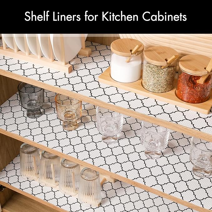 Cooyes Shelf Liner – Non-Slip Shelf Liners for Kitchen Cabinets – Waterproof Shelf Paper with Modern Pattern – Durable EVA Cabinet Liners