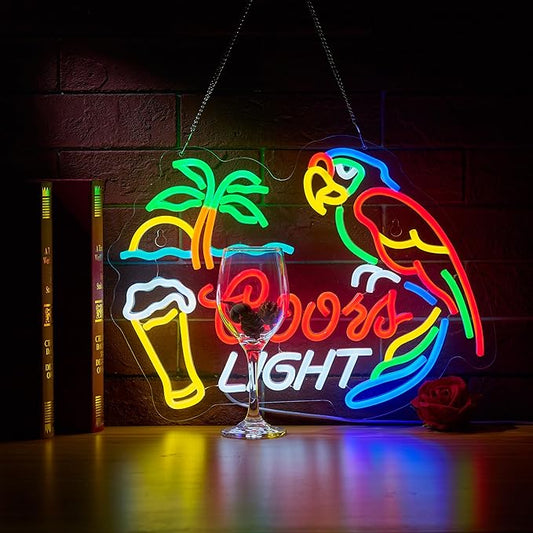 Bar Parrot Crs LIGHT Neon Sign for Beer Palm Tree Wall Décor Dimmable Switch Neon LED Light up Signs with USB Powered for Home Bedroom Man Cave Art Decor Gift