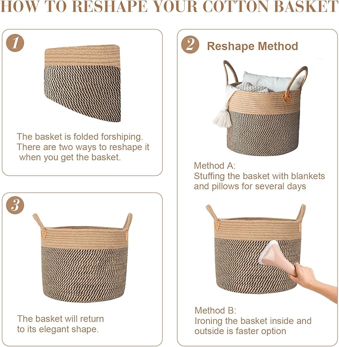 Jute Laundry Hamper Large Woven Rope Storage Basket with Handles 20' Height Tall 83L,Laundry Basket Decorative Basket for Living Room,Pillows,Clothes, 18'Wx20'H