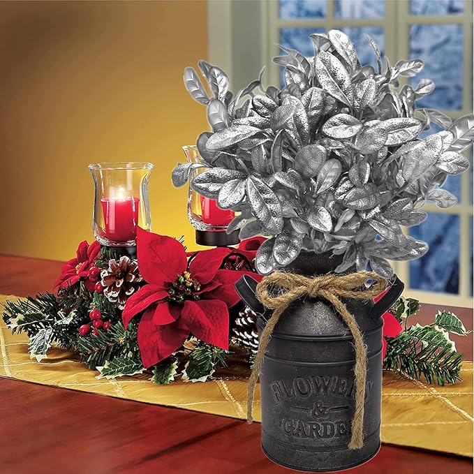 CATTREE Fake Silver Plants for Christmas Decor, Artificial Plant Plastic Grass Faux Leaves Shrubs Simulation for Indoor Outdoor Home Party Hall Office Table Décor Planter Filler - 3 Pack
