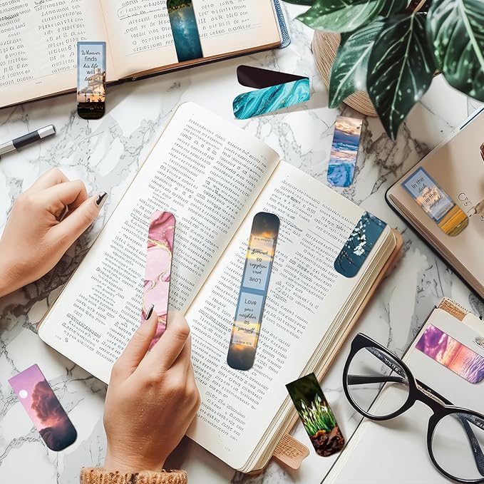 100 Pack Bible Magnetic Bookmarks Christian Scenery Magnet Bookmark Clips for Women Men Book Lovers Bible Page Markers for Teachers Students Reading School Office Home, Printing on 2 Side
