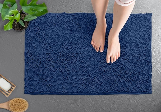 LuxUrux Bathroom Rugs Sets 2 Piece - Plush Bath Mat Set Quick-Dry Soft Chenille Bathroom Mat with Rubber Backing, Absorbant Bathroom Rug Set, Washable.(17 x 24, Blue)