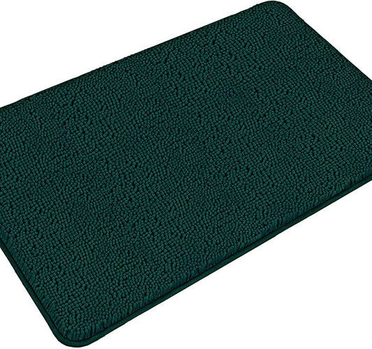 Dark Teal Bathroom Rugs – Absorbent and Washable Bath Mat, Non-Slip, Thick Soft Chenille Bath Rugs for Bathroom Floor, Shower, Sink - 26" x 44"