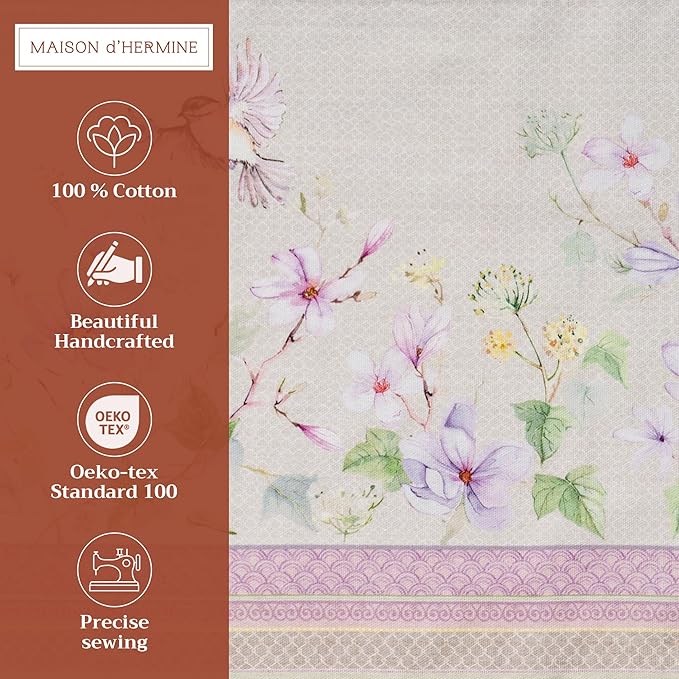 Maison d' Hermine Placemats Set of 4 100% Cotton Washable Cloth Place Mats, Reusable Table Mats for Kitchen Dining Decoration, Party, Wedding, Restaurant Spring/Summer (Magnolia Mornings, 13" x 19")