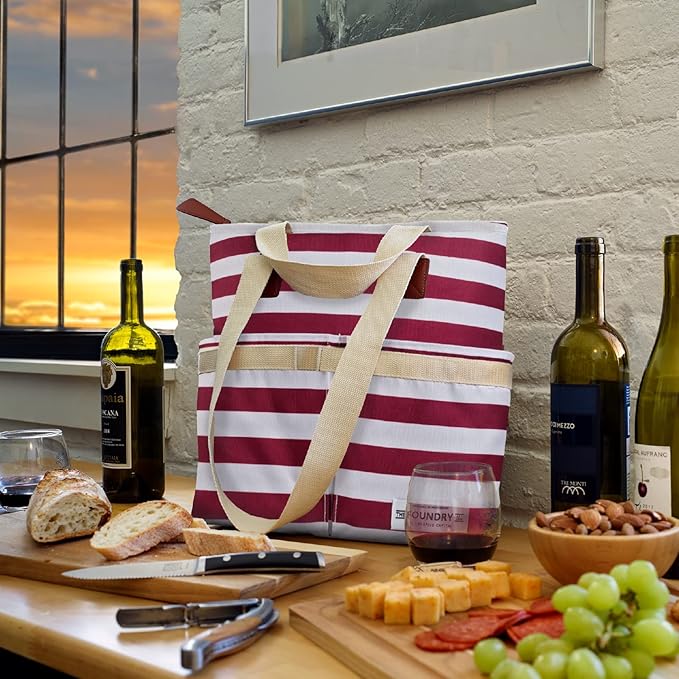 Fit & Fresh Large Merlot Stripe Insulated Cooler Bag, 1120 Cu In