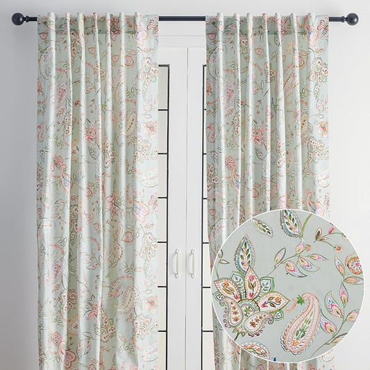 Maison d' Hermine Curtains for Living Room 100% Cotton 84 inch Length Two Panels Light Filtering Curtains for Bedroom Windows with Rod and Loop Pockets Drapes (Ramage Multicolor, 50" W x 84" L)
