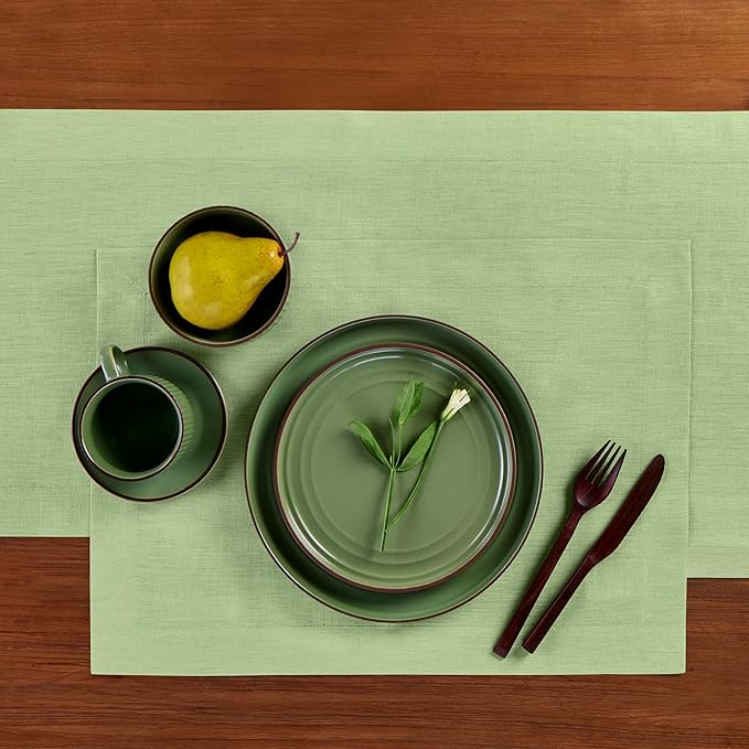 Solino Home Linen Placemats Set of 4 - Laurel Green Placemats 14 x 19 Inch - 100% Pure Linen Table Place Mats for Summer - Fete