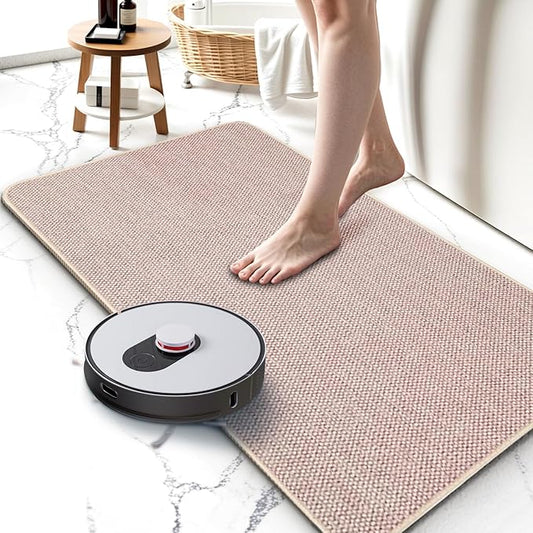Upgraded Thin Bathroom Rugs, Bath Mat Super Absorbent, Bath Rugs Rubber Backing Non-Slip, Quick Dry Machine Washable, Cozy Cloth Bathroom Mat fit Under Door/Sink/ Bathtub/Shower/Kids 20''x24''-Biege