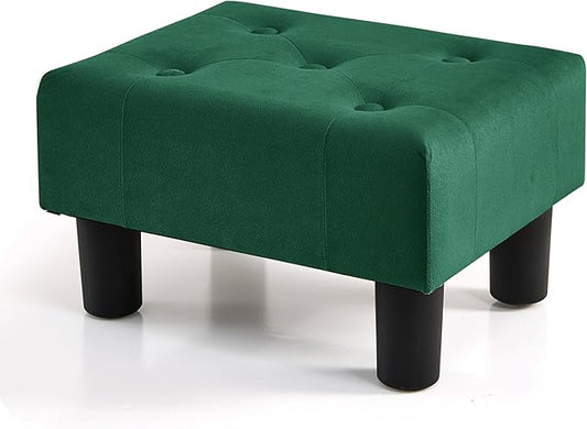 BRIAN & DANY Small Foot Stool, Velvet Foot Stools with Legs, Stable Small Footstool for Living Room, Green
