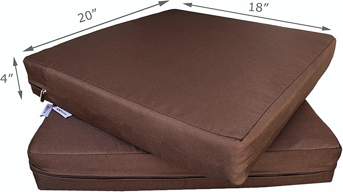 2 Pack 20X18X4 Inch Outdoor Water-Resistant Cushion Pillow Replacement Covers Only with Zipper for Patio Furniture, Sofa, Loveseat, Deep Seat Chair in Brown Color