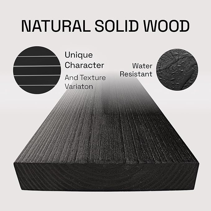 BAOBAB WORKSHOP Wood Floating Shelves for Bathroom Wall - Solid Wood Shelf 36 inch - Long Floating Shelves for Wall for Bedroom Kitchen Living Room - Black Shelves - 36 x 6.7 Inch, Set of 2