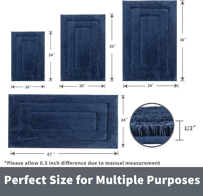 GRANNY SAYS Navy Bathroom Rugs, Bath Mats for Bathroom Non-Slip, Super Soft and Water Absorbent, Extra Large Bath Rugs Washable, Microfiber Bath Rugs for Floor, Tub and Shower, 59" x 24"