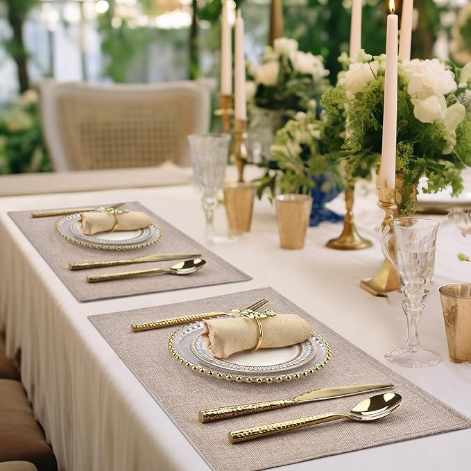 Cloth Placemats Set of 8 - Double Thickened Easy to Clean Linen Style Fabric Placemats - Machine Washable Placemats - Heat Resistant Non-Slip Table Mats (Natural Linen, 8)