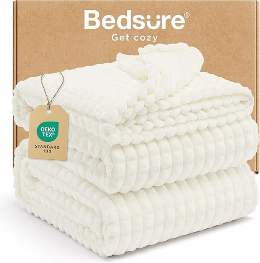 Bedsure King Size Blanket for Bed - Soft Fleece Blanket for Living Room, Cozy Large Fleece Throws for All Seasons, White, 108x90 Inches