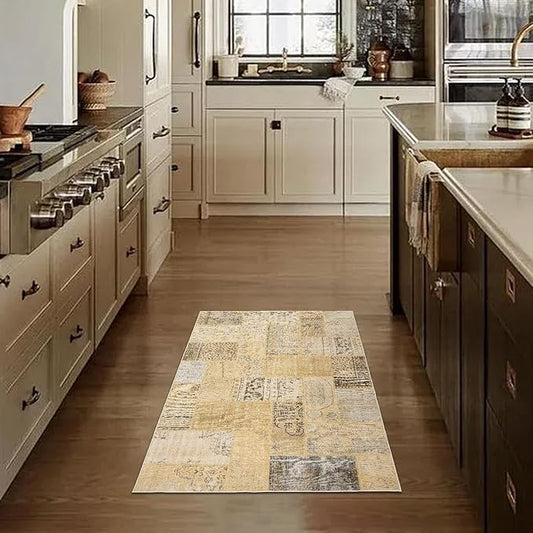 Tan Beige 4x6 Washable Area Rugs for Living Room,Geometric Boho Rug for Bedroom