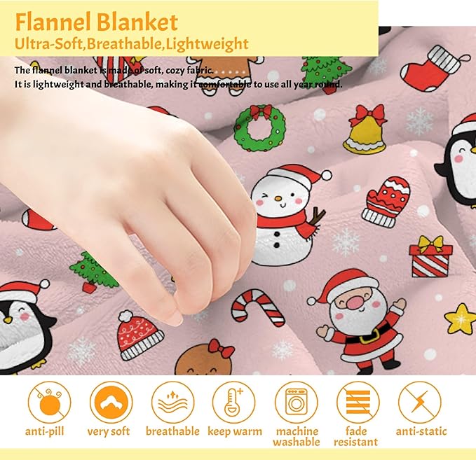 Christmas Blanket for Couch, Sofa, Bed, Living Rooms - Holiday Decor Gift for Girls Boys, 40"x50" Kids/Throw Size