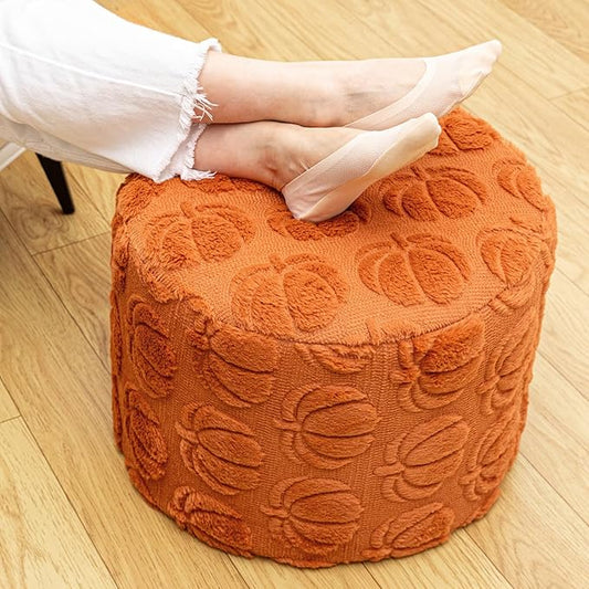 Asuprui Round Stuffed Ottoman Modern Supportive Foam Ottoman Foot Rest Furry Pouf Foot Stool 18x14 Inches Floor Poufs Foot Rest for Living Room Bedroom (Rust)