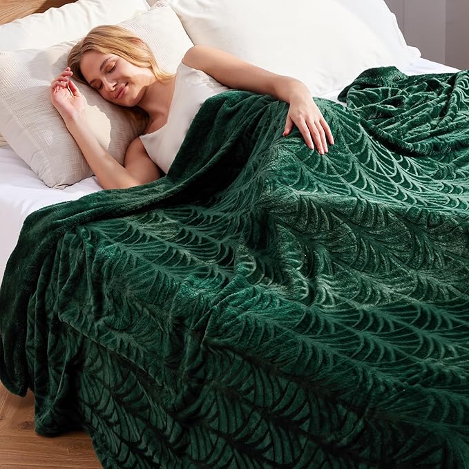 Whale Flotilla Flannel Fleece Queen Size Blanket for Bed, Soft Fluffy Velvet Bedspread Coverlet with Decorative Vintage Pattern for All Season, Warm and Lightweight, 90x90 Inch, Deep Green